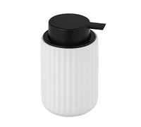 WENKO Dispensador jabón líquido recargable, cerámica Soft-Touch | dispensador de jabón con una moderna estructura acanalada, 300 ml, Ø 8 x 13,5 cm, blanco mate/negro, Mod Belluno