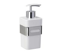 WENKO Dosificador de jabón de acero fino Premium Plus Capacidad: 0.34 l, Acero inoxidable, 7 x 15.5 x 9 cm, Brillante