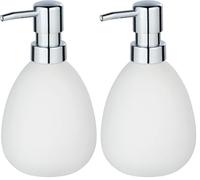 WENKO Dosificador jabón Polaris Blanco Mate cerámica - Dispensador de jabón líquido Capacidad: 0.39 l, Cerámica, 9.5 x 16 x 9 cm, Blanco (Paquete de 2)
