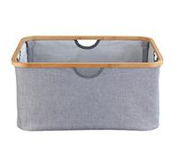 WENKO Cesto de lavandería «Bahari», Moderno contenedor para la Ropa Sucia con Marco de bambú, se Puede Plegar para Ahorrar Espacio, 50 l de Capacidad, 54 x 36 x 26 cm, de poliéster de fácil Cuidado