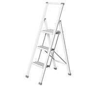 WENKO Escalera plegable en diseño de aluminio 3 peldaños, blanca - Haushaltsleiter, Aluminio recubierto, 44 x 127 x 5.5 cm, Blanco