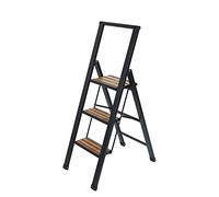 WENKO Escalera Plegable en diseño de Aluminio 3 peldaños Negro Escalera doméstica Antideslizante, Escalera de Tijera de Seguridad Negro