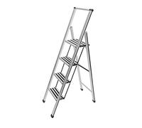 WENKO Escalera plegable en diseño de aluminio 4 peldaños - 4 marches, Aluminio, 44 x 153 x 5.5 cm, Plata mate