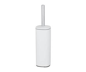 WENKO Escobillero cerrado Alassio, escobillero de diseño cerrado con escobilla negra y cabezal reemplazable para inodoro Ø 8,5 cm, acero, 9,3 x 39,2 x 9,3 cm, blanco mate