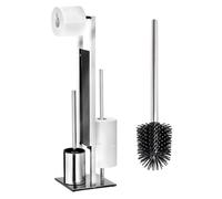 WENKO Escobillero de Inodoro de pie, Modelo Rivalta-Escobilla de Repuesto de Silicona para Papel higiénico (Acero Inoxidable), Vidrio Templado Polipropileno, Brillante, 18 x 70 x 23 cm