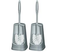 WENKO Escobillero Simple Gris - portaescobillas para el WC, plástico, 12.5 x 40 x 12.5 cm, Gris (Paquete de 2)