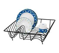 WENKO Escurridor de platos, práctico soporte escurreplatos WENKO para la cocina, escurrevajilla de calidad con rejilla para platos y bandeja para vasos y tazas, 35 x 35 x 9 cm, negro