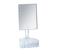 WENKO Espejo de pie con LED y Organizador «Trenno», Espejo para cosmética con iluminación LED, Giratorio y orientable de Forma Infinita, función táctil para Regular la luminosidad, 17 x 36 x 12,5 cm
