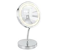Wenko Espejo de pie para la cosmética con LED Brolo - Espejo cosmética, Superficie de Espejo ø 11 cm, Acero, 15 x 16.5 x 13 cm, Cromo