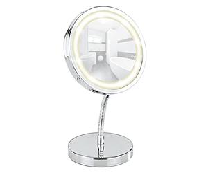 Wenko Espejo de pie para la cosmética con LED Brolo - Espejo cosmética, Superficie de Espejo ø 11 cm, Acero, 15 x 16.5 x 13 cm, Cromo