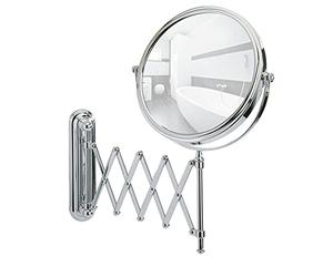 Wenko Espejo telescópico Mural para cosmética Deluxe - Regulable en la Altura, Superficie de Espejo ø 19 cm 500% Aumento, Acero, 23 x 38 x 50 cm, Cromo