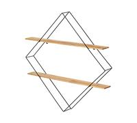 WENKO Estante mural «Geo», estante angular, armazón de metal pintado en negro en forma de rombo, con 2 repisas de madera de pino natural, diseño industrial, 56 x 56 x 10 cm, negro/marrón