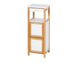 WENKO Estanteria con 2 compartimentos y cajón Finja - Estante para el baño, estante para el hogar, Bambú, 34 x 89 x 30 cm, Marrón