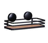 WENKO Estantería de ducha para colgar Alba Static-Loc® de WENKO, jabonera de acero lacado y bambú sostenible, fijación sin taladro, sujeción por adherencia estática, 26,5 x 12,5 x 11 cm, negro/natural