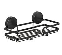 WENKO Estantería de pared negra Static-Loc® Plus Pavia, fijación sin taladrar, agarre seguro gracias a la adhesión estática en superficies lisas y herméticas, 26 x 9,7 x 12 cm, acero