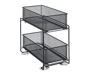 WENKO Estantería Gioma, de Calidad con 2 estantes y Cesta extraíble para mobiliario de Cocina o encimeras, cajonera de Cocina, Metal con Recubrimiento de Polvo, 35 x 33,5 x 18,5 cm, Negra