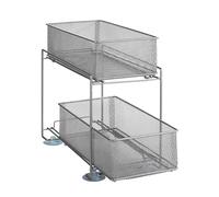 Wenko Estantería Gioma, organizador de calidad con 2 estantes y cesta extraíble para cocina o encimeras, estantería de cocina de metal con recubrimiento de polvo, 35 x 33,5 x 18,5 cm, plata mate