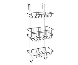 WENKO Estantería para ducha Revigo, estantería de baño con tres estantes cuadrados para colgar, con diseño de cesta de alambre abierta, fijación sin taladrar, de acero, 22,5 x 57 x 18,5 cm, negro