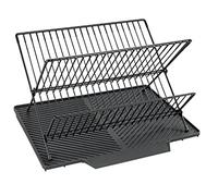 WENKO Esterilla escurreplatos Nelia con rejilla escurridora de superficie inclinada para un óptimo drenaje del agua, alfombrilla de plástico con rejilla metálica, (An. x A x P): 34 x 24 x 40 cm, negra
