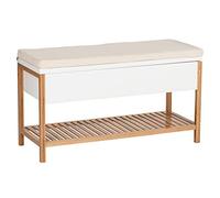 Wenko Finja Zapatos con Compartimento, Banco con Espacio de Almacenamiento, Zapatero y Asiento Acolchado, Bambú, Naturaleza, 90 x 52 x 35 cm
