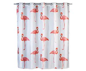 Wenko Flamingo Flex Cortina de Ducha, Poliéster, Flamenco, 180x200x3 cm