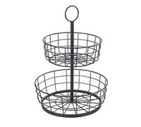 WENKO Frutero con cestas, almacenaje cocina con 2 niveles, alambre abierto de moda de hierro recubierto de polvo, cesta de baño estilo industrial, diametro 28 x 39 cm, negro, 88740800