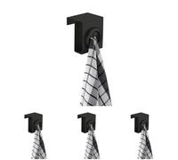 Wenko Gancho Push, gancho de cocina de calidad de acero inoxidable y color negro mate para colgar en puertas de cajones o armarios, fácil inserción de los paños de cocina, 5 x 6 x 4 cm (Paquete de 4)