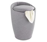 Wenko Hocker Candy Light Leinenoptik - Wohnhocker, Badhocker, Wäschesammler mit abnehmbarem Wäschesack, Ø 36 x 50,5 cm, Gris