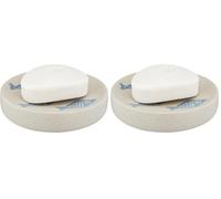 WENKO Jabonera «Aquamarin», Cuenco para Colocar el jabón de Manos, de cerámica Fina en Blanco Mate con Paisaje marítimo en Azul, Pintado a Mano., Ø 10 x 3 cm (Paquete de 2)