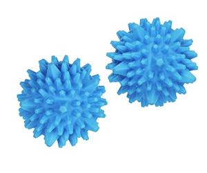 WENKO Juego de 2 bolas de secado para uso variable, ropa suave y sin arrugas en la secadora, con púas extra grandes, bola de erizo para manos, pies y facial, bola de masaje, aprox. 7 cm de Ø, azul