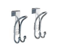 WENKO Juego de 2 ganchos para puerta, 2 ganchos para armario, ropa, baño, acero, 3,2 x 9,5 x 6 cm, color plateado