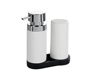 WENKO Juego de dispensadores Easy Squeez-e blanco - Dispensador de jabón y dispensador de detergente lavavajillas Capacidad: 0.25 l, Poliresina, 15 x 18 x 7 cm, Blanco