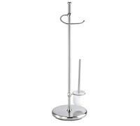WENKO Juego de pie para el WC Adiamo - con recipiente de vidrio, ajustable en altura, Acero, 32 x 95 x 29 cm, Mate