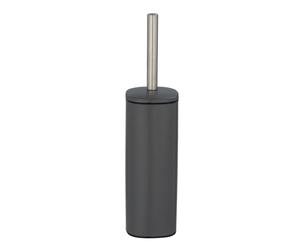 WENKO Juego de pie para el WC, con escobilla incluida | soporte cerrado, cabezal intercambiable Ø 7,5 cm, acero barnizado, 9,3 x 39,2 x 9,3 cm, gris mate, Mod Alassio