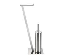 WENKO Juego de pie para el WC «Lirio», pedestal para papel higiénico y escobilla de baño, portarrollos de papel higiénico, portarrollos de pie incl. escobilla, acero fino inoxidable, 15 x 68,5 x 30 cm, mate