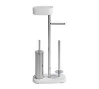 WENKO Juego de WC de pie «Rivazza», con portarrollos de papel higiénico integrado, soporte para escobillas de baño, soporte para rollo de reserva y caja portaobjetos, 17 x 72,5 x 32 cm, blanco