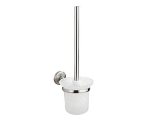 WENKO Juego para el WC «Cuba Matt», portaescobillas de vidrio satinado con escobilla higiénica, soporte de calidad maciza de zinc fundido a presión inoxidable, con acabado mate, 11,5 x 35 x 15 cm