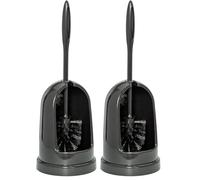 WENKO Juego para el WC «Standard» Negro, Cepillo para el WC con Cabeza de Cepillo higiénico para una Limpieza fiable, portaescobillas de plástico Resistente, 14 cm de Ø x 40 cm (Paquete de 2)