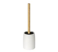 WENKO Juego WC Mod, Altavalle Elegante escobillero de pie en poliresina y bambú para baño Moderno Ø 10.5 cm Altura 38.5 cm Blanco Negro Natural