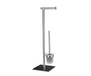 Wenko Lima - Juego de pie para el WC, de Acero Fino Inoxidable y Vidrio, 23.5 x 69 x 20 cm, Color Negro