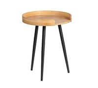 WENKO Mesa auxiliar Loft, pequeña mesa de centro de bambú sostenible y metal, diseño industrial fresco para cocina, pasillo, salón, mesita de noche redonda, Ø 40 x 50 cm, negro mate / natural