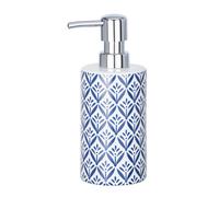 WENKO Dosificador de jabón Lorca azul cerámica - Dispensador de jabón líquido Capacidad: 0.36 l, Cerámica, 8.5 x 18 x 7 cm, Azul