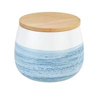 Wenko Mala - Caja de almacenaje (0,7 L, cerámica de Calidad, con decoración de acuarela, color azul, tapa de bambú con anillo de silicona para almacenamiento hermético, diámetro de 13 x 10,5 cm)