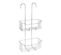 Wenko Milo Cesto de Ducha Doble Piso para Colgar, Acero Inoxidable Plateado Brillante, 25 x 14 x 55 cm