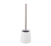 WENKO Mod Sortino - Escobillero de Inodoro (Silicona, autolimpiable, Mango de Acero Inoxidable, Cabezal de Cepillo Negro Intercambiable, diámetro de 7,5 cm, diámetro de 10,5 x 37 cm), Color Blanco