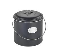 WENKO Nero - Cubo de Basura de 6 l, Metal, Tapa con Anillo de Silicona, con 3 filtros de carbón Activado para neutralizar olores, Etiqueta de etiquetado, Dimensiones (Ancho x Fondo x Alto): 22,5 x