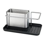 WENKO Organizador de fregaderos «Orio», organizador de fregaderos de alta calidad de acero fino inoxidable, caddy de fregadero con mucho espacio para el detergente, el estropajo, la esponja con 21 x 10,5 x 12 cm en color plata mate