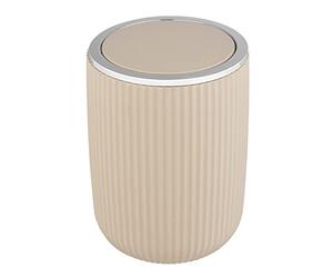 WENKO Papelera Agropoli S beige de 2 litros, con tapa abatible para el cuarto de baño, cubo de basura de plástico de calidad con diseño vívido y superficie texturizada, Ø 14,5 x 20 cm