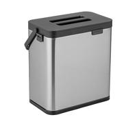 Wenko Papelera Mod, Colin cubo de basura cocina pequeño acero inoxidable antihuellas con tapa y asa colgante 3L 20.5x21x12.5cm plata negro mate
