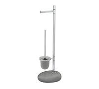 Wenko Pebble Stone 19494 Portarrollos con Escobillero, Acero, Plateado, 19x23.5x70 cm